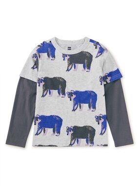 Tea Collection Printed Layered Sleeve Tee - Bushy Bear Size 7
